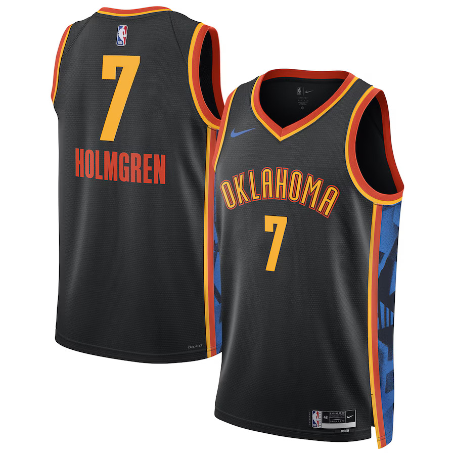 Men Oklahoma City Thunder #7 Chet Holmgren Nike Black City Edition 2024-25 Swingman Player NBA Jersey->oklahoma city thunder->NBA Jersey